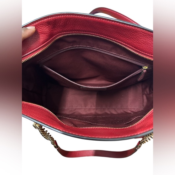 Coach Marlie Red Pebble Leather Tote with Gold Accents - Picture 6 of 9